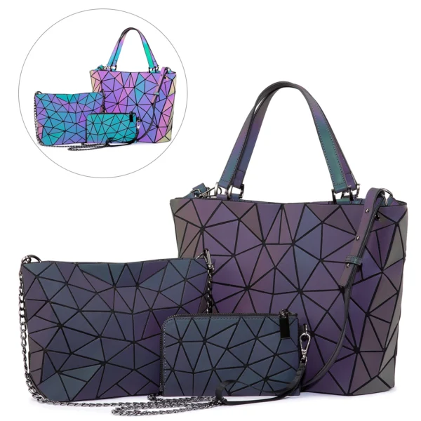 ⁦LOVEVOOK Wholesale Holographic Reflective Tote Bag Clutch Wallet Shoulder Bags Set Geometric Luminous Women Purses and Handbags⁩ - الصورة ⁦6⁩