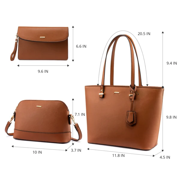 ⁦LOVEVOOK Hot Sale Factory Custom Women PU Leather Tote Bag High Quality Summer 3 Pieces Ladies Purses and Handbags for Women Bag⁩ - الصورة ⁦2⁩