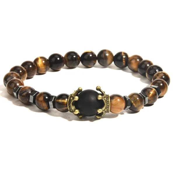 ⁦8mm Natural Gemstone Crown Men's Healing Chain Bead Bracelet Set Crystal Charm Beads Plated ODM Supply Fashion Charm Bracelets⁩ - الصورة ⁦2⁩