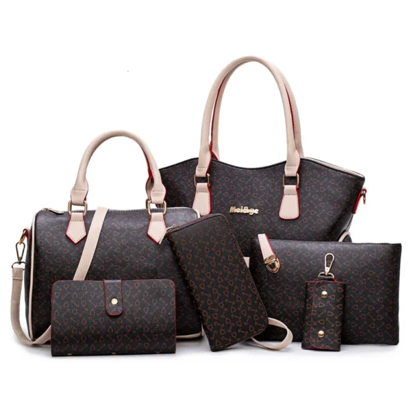 ⁦Custom Logo 6 in 1 Sets Handbags Wallets Ladies Fashion Large Hand Bags Wallets Girls Luxury Purses for Woman⁩ - الصورة ⁦2⁩