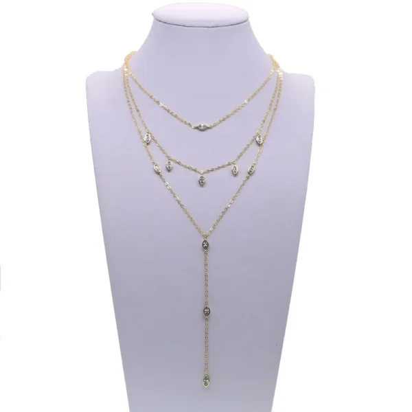 ⁦Fashion High Quality Three Layered Tiny Water Drop Long Chain Necklaces Sexy Women Lady Pave CZ Luxury Wedding Jewelry⁩ - الصورة ⁦3⁩