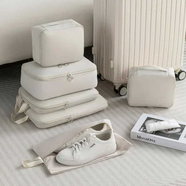⁦6Pcs Set Compression Packing Cubes Travel Accessories Expandable Travel Luggage Compression Packing Bag Cloth Storage Bag⁩ - الصورة ⁦3⁩