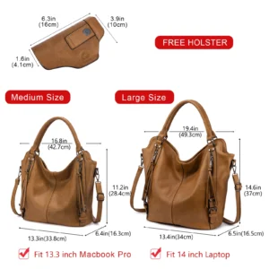 REALER Tactical Concealed Carry Hobo Purse Lady Leather Shoulder Bags Handbags Women Large Tote Bag With Detachable Gun Holster