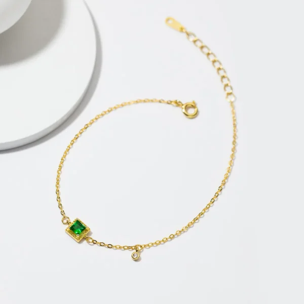 ⁦Fashion Jewelry Bracelets 925 Sterling Silver Emerald Bracelet square Green Zircon Charm Gold Plated Bracelets for Women⁩ - الصورة ⁦4⁩