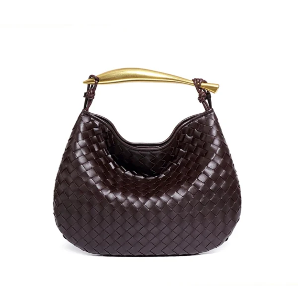⁦Leather Woven Bag for Women Elegant Evening Clutch Tote Bag Handbag Leather Handwoven Bag Woven Purse⁩ - الصورة ⁦6⁩