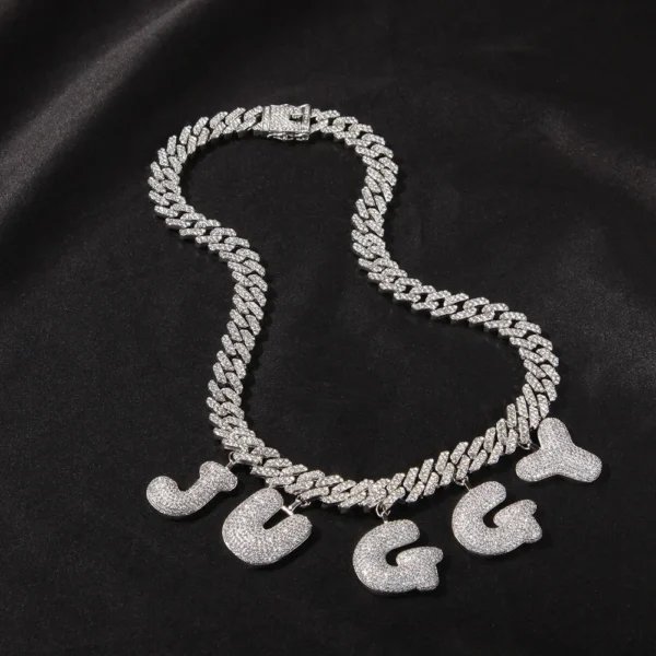 Luxury Personalized Bubble Shape Letter Necklace Custom Letter Name Pendant Necklace Iced Out 12mm Cuban Chain Jewelry