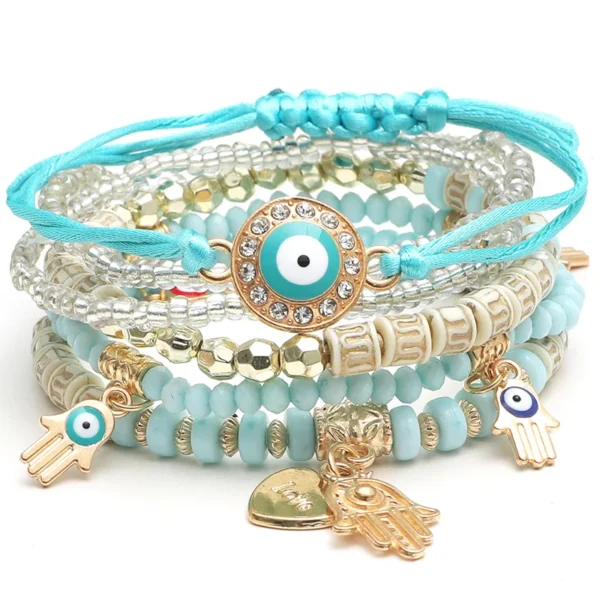 ⁦Dropshipping Designer Charms Woven Bracelet Women Adjustable Boho Lucky Evil Eye Beads Stack Bracelets Jewelry Sets⁩ - الصورة ⁦2⁩