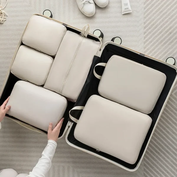 ⁦6Pcs Set Compression Packing Cubes Travel Accessories Expandable Travel Luggage Compression Packing Bag Cloth Storage Bag⁩ - الصورة ⁦6⁩