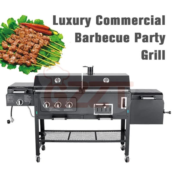 ⁦American Outdoor Garden Large Gas and Charcoal Grill Combo Smokeless Barbecue Bbq Commercial Grill Trolley With Smoker Oven⁩ - الصورة ⁦2⁩