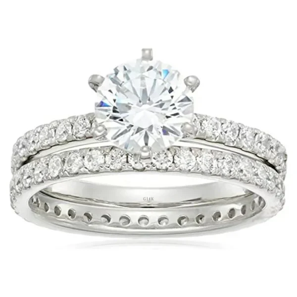 ⁦SGARIT Custom Jewelry 14K White Rose Gold VVS1 GRA 1.5ct 7.5mm Moissanite Diamond Wedding Ring Set Jewellery for Couple⁩ - الصورة ⁦6⁩