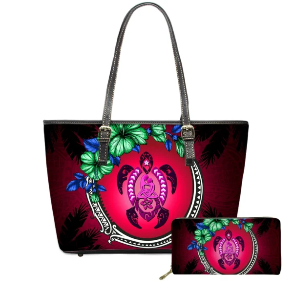 ⁦Drop Shipping Flowers Pattern HandBags and Purses Customized Polynesian Hawaiian Tote Bag for Women Luxury Pu Leather Hand Bags⁩ - الصورة ⁦3⁩