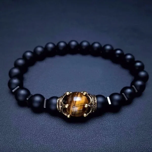 ⁦8mm Natural Gemstone Crown Men's Healing Chain Bead Bracelet Set Crystal Charm Beads Plated ODM Supply Fashion Charm Bracelets⁩ - الصورة ⁦4⁩