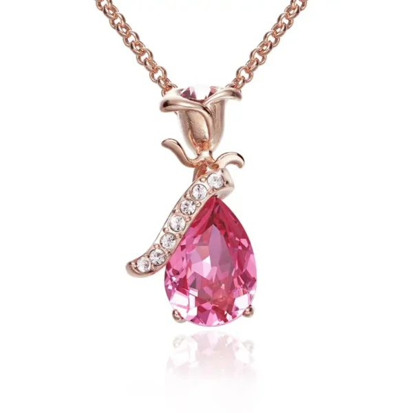 ⁦Qings Jewelry Rose Gold Plated 925 Sterling Silver Pink Crystal Necklace Gold Pink Necklaces Rose Gold Necklaces⁩ - الصورة ⁦6⁩
