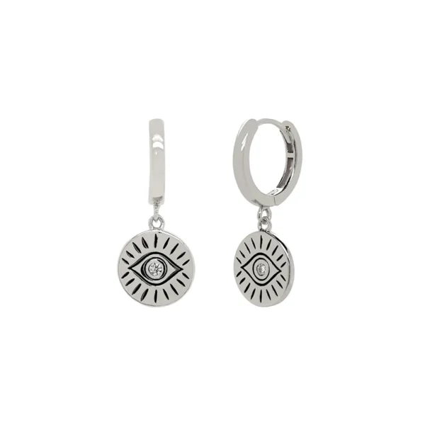 ⁦Fashion Jewelry 925 Sterling Silver Oil Drop Black Eye Eyelash Round Disc Pendant Gold Plated Hoop Earrings Women⁩ - الصورة ⁦5⁩