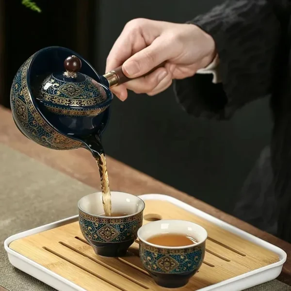 ⁦Porcelain Chinese Kung Fu Tea Set Portable Gift Bag Package Teapot Set with 360 Rotation Tea Maker and Infuser⁩ - الصورة ⁦5⁩