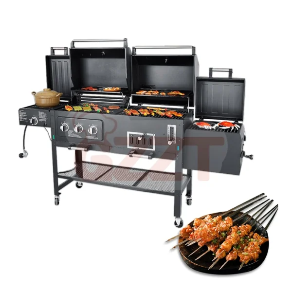 ⁦American Outdoor Garden Large Gas and Charcoal Grill Combo Smokeless Barbecue Bbq Commercial Grill Trolley With Smoker Oven⁩ - الصورة ⁦3⁩