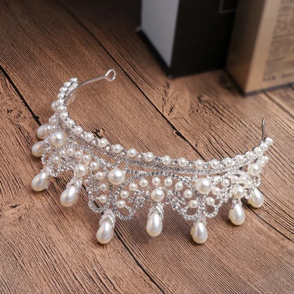 ⁦Headpiece Rhinestone Crown With Pearl Classic Crystal Princess Wedding Crowns Bridal Tiaras for Party Hair Accessories⁩ - الصورة ⁦5⁩