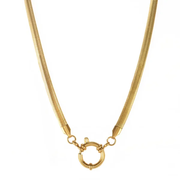 ⁦Fashion 18K Gold Plated Stainless Steel Simple Round Spring Buckle Chain Choker Necklace Layering Necklace for Women Jewelry⁩ - الصورة ⁦6⁩