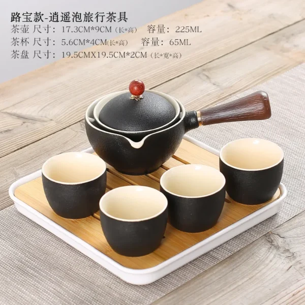 ⁦Porcelain Chinese Kung Fu Tea Set Portable Gift Bag Package Teapot Set with 360 Rotation Tea Maker and Infuser⁩ - الصورة ⁦4⁩