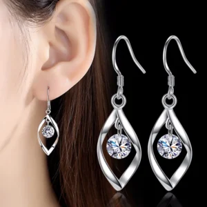Fashion Latest Design Brand Copper Silver Plated Wave Ear Ring Silver Color Zircon Female Simple Women Earrings