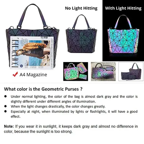 ⁦LOVEVOOK Wholesale Holographic Reflective Tote Bag Clutch Wallet Shoulder Bags Set Geometric Luminous Women Purses and Handbags⁩ - الصورة ⁦2⁩