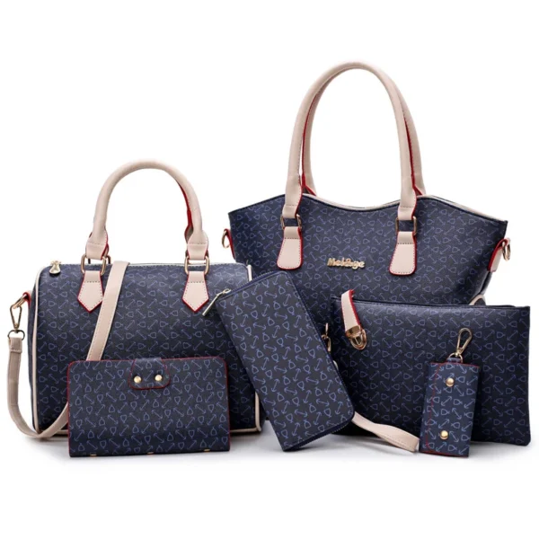 ⁦Custom Logo 6 in 1 Sets Handbags Wallets Ladies Fashion Large Hand Bags Wallets Girls Luxury Purses for Woman⁩ - الصورة ⁦3⁩
