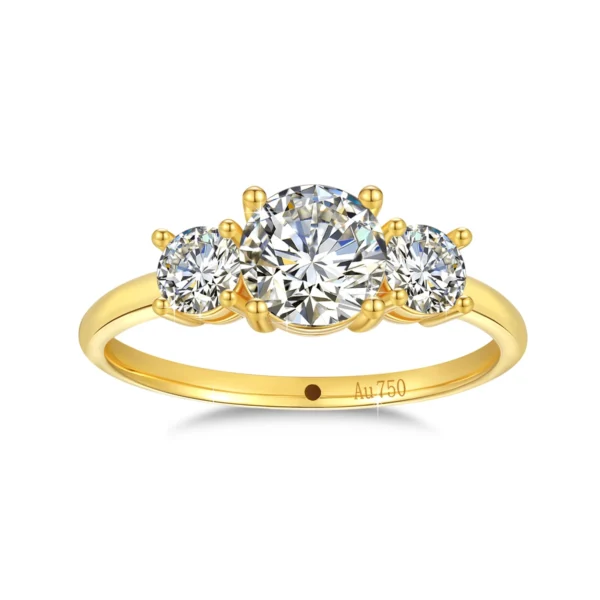 ⁦Classic 3 Stone Design Fine Jewelry Moissanite Engagement Wedding Ring Woman Hollow Genuine 18K Gold Rings Bijoux⁩ - الصورة ⁦2⁩