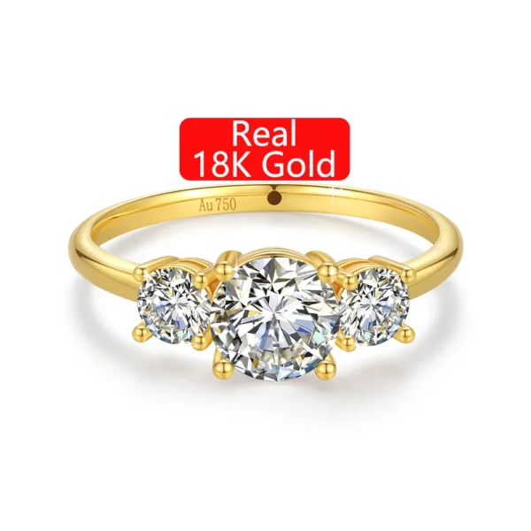 ⁦Classic 3 Stone Design Fine Jewelry Moissanite Engagement Wedding Ring Woman Hollow Genuine 18K Gold Rings Bijoux⁩ - الصورة ⁦6⁩