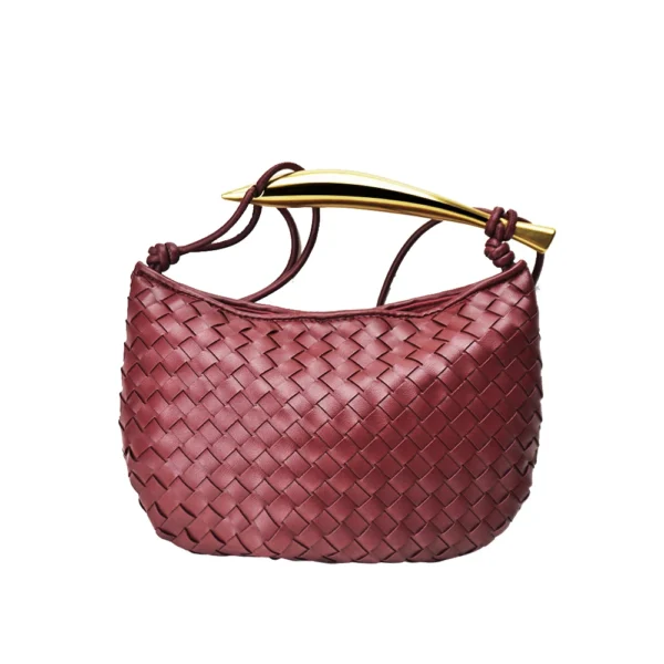⁦Leather Woven Bag for Women Elegant Evening Clutch Tote Bag Handbag Leather Handwoven Bag Woven Purse⁩ - الصورة ⁦5⁩