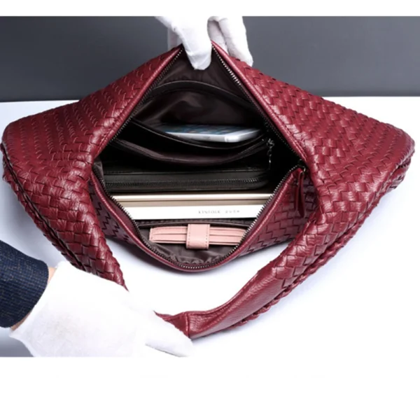 ⁦Droshipping Leather Woven Handbag Tote Bags Top Handle Satchel Handbags, Large Hobo Tote Bag with Zipper Handmade Shoulder Purse⁩ - الصورة ⁦3⁩