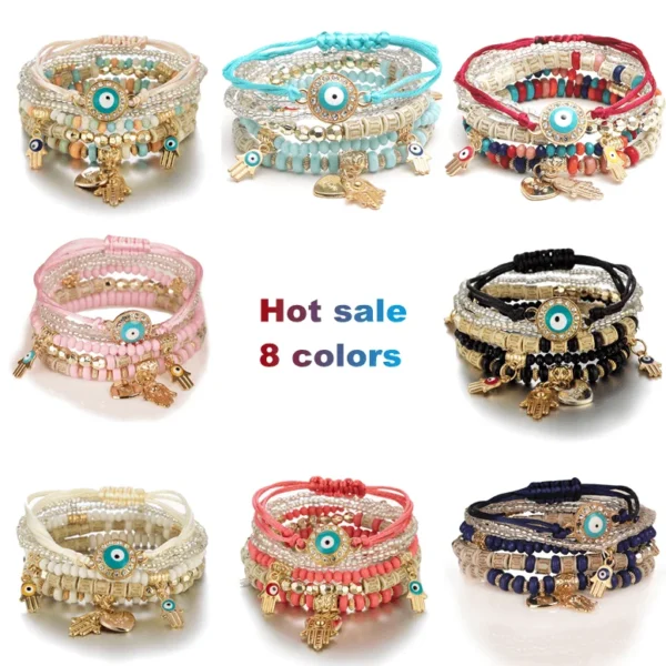 Dropshipping Designer Charms Woven Bracelet Women Adjustable Boho Lucky Evil Eye Beads Stack Bracelets Jewelry Sets