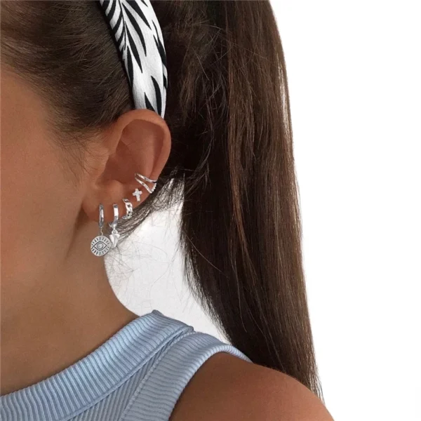 ⁦Fashion Jewelry 925 Sterling Silver Oil Drop Black Eye Eyelash Round Disc Pendant Gold Plated Hoop Earrings Women⁩ - الصورة ⁦4⁩