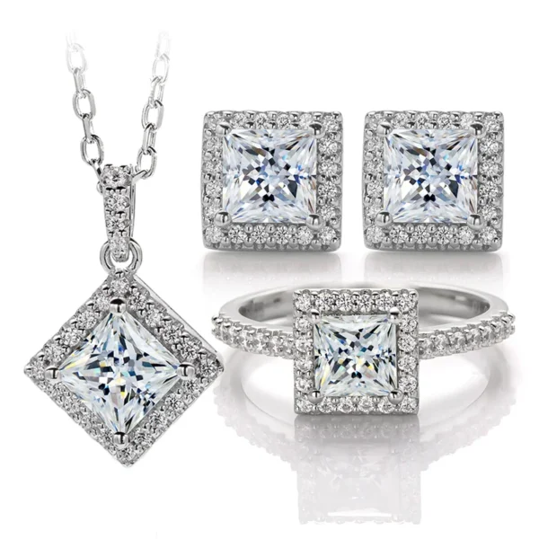 ⁦925 Sterling Woman Earring Necklace Ring Jewelry Set Fancy Shape Gold Plated Moissanite Silver Jewelry⁩ - الصورة ⁦5⁩