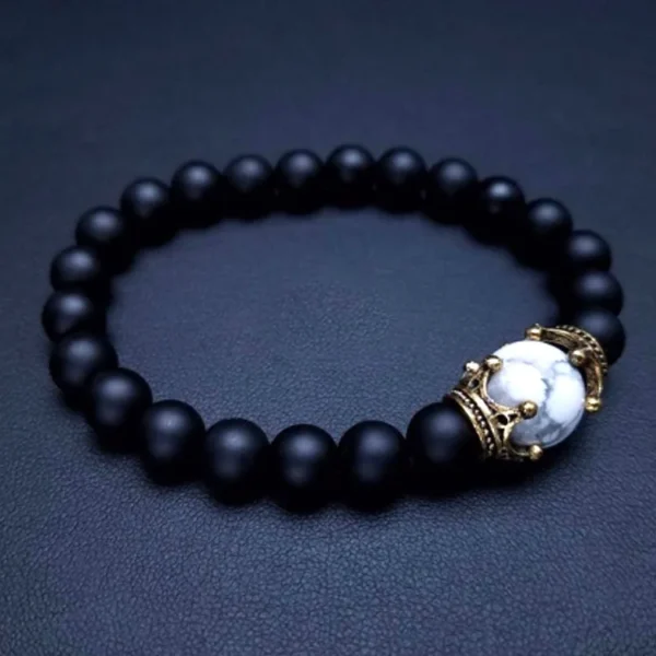 ⁦8mm Natural Gemstone Crown Men's Healing Chain Bead Bracelet Set Crystal Charm Beads Plated ODM Supply Fashion Charm Bracelets⁩ - الصورة ⁦3⁩