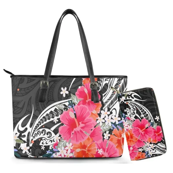 ⁦Drop Shipping Flowers Pattern HandBags and Purses Customized Polynesian Hawaiian Tote Bag for Women Luxury Pu Leather Hand Bags⁩ - الصورة ⁦6⁩