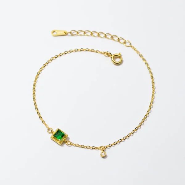 ⁦Fashion Jewelry Bracelets 925 Sterling Silver Emerald Bracelet square Green Zircon Charm Gold Plated Bracelets for Women⁩ - الصورة ⁦6⁩