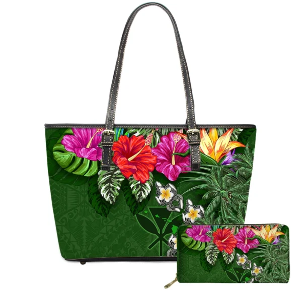 ⁦Drop Shipping Flowers Pattern HandBags and Purses Customized Polynesian Hawaiian Tote Bag for Women Luxury Pu Leather Hand Bags⁩ - الصورة ⁦4⁩