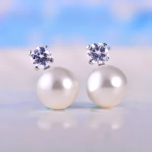 925 Sterling Silver Zircon Pearl Stud Earrings for Women Girls Fashion Jewelry