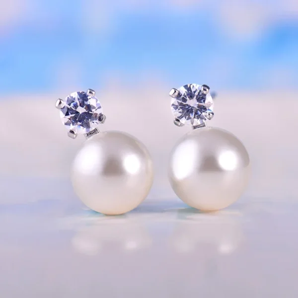 925 Sterling Silver Zircon Pearl Stud Earrings for Women Girls Fashion Jewelry