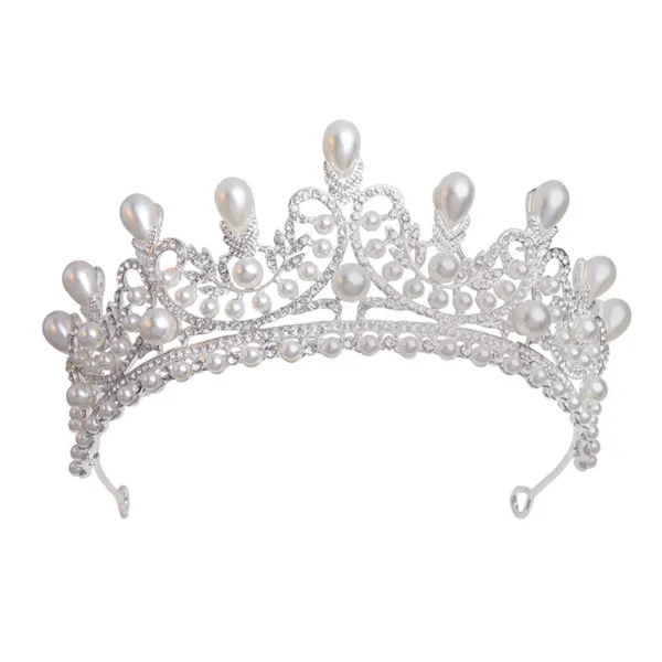⁦Headpiece Rhinestone Crown With Pearl Classic Crystal Princess Wedding Crowns Bridal Tiaras for Party Hair Accessories⁩ - الصورة ⁦6⁩