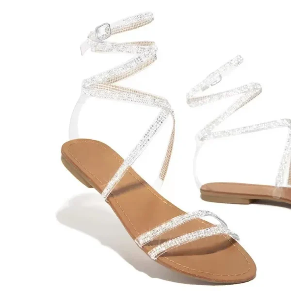 ⁦New Flat With Large Size Winding Belt Rhinestones Womens Sandals⁩ - الصورة ⁦2⁩