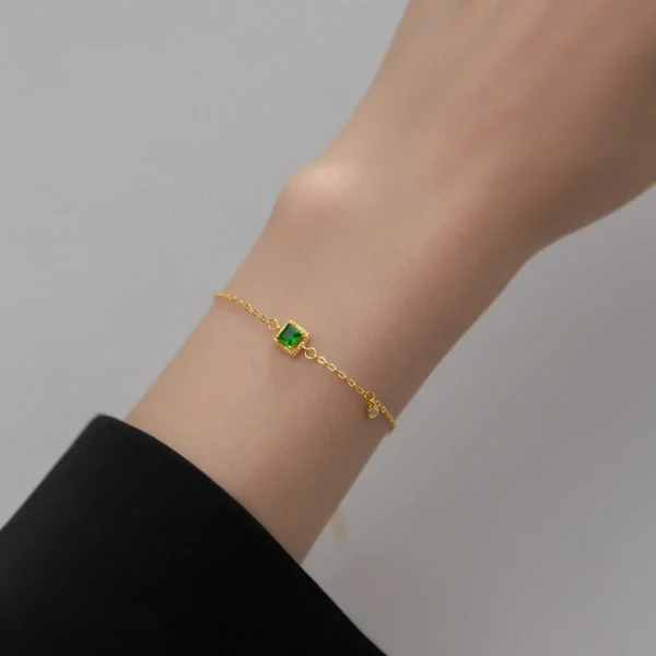 ⁦Fashion Jewelry Bracelets 925 Sterling Silver Emerald Bracelet square Green Zircon Charm Gold Plated Bracelets for Women⁩ - الصورة ⁦3⁩