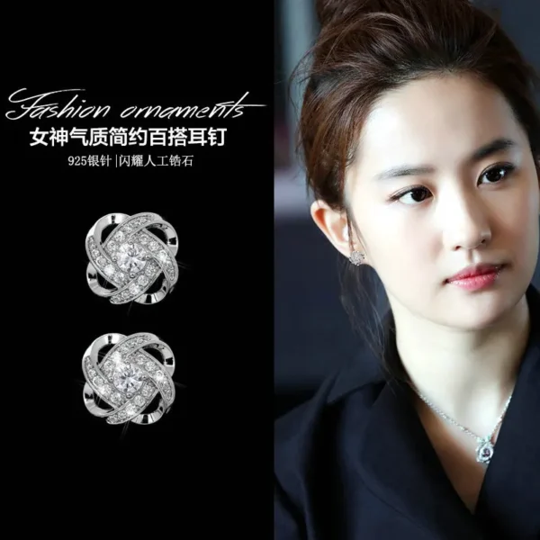 925 Sterling Silver Crystal Four Leaf Clover Earrings Women Simple Fashion Wedding Jewelry Accessories