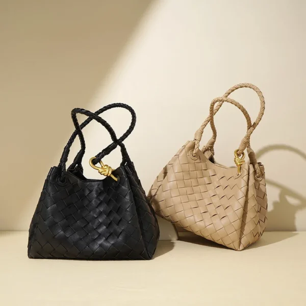 ⁦Vintage Design Ladies Shoulder Bags Luxury Genuine Woven Leather Handbags Fashion Large Capacity Shoulder Bag for Women⁩ - الصورة ⁦2⁩