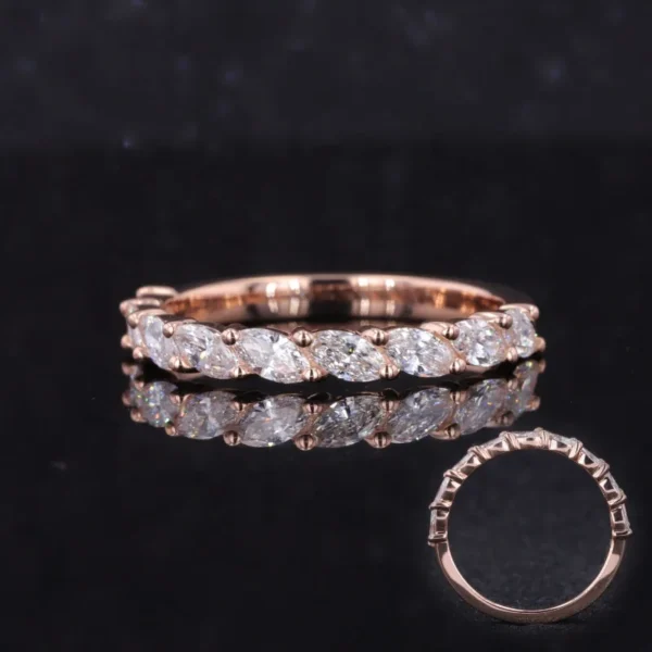 ⁦Starsgem Custom Pure Diamond Tennis Eternity Jewelry Band Moissanite 14K Soild Gold Wedding Bands Rings⁩ - الصورة ⁦2⁩
