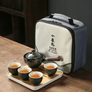 Porcelain Chinese Kung Fu Tea Set Portable Gift Bag Package Teapot Set with 360 Rotation Tea Maker and Infuser