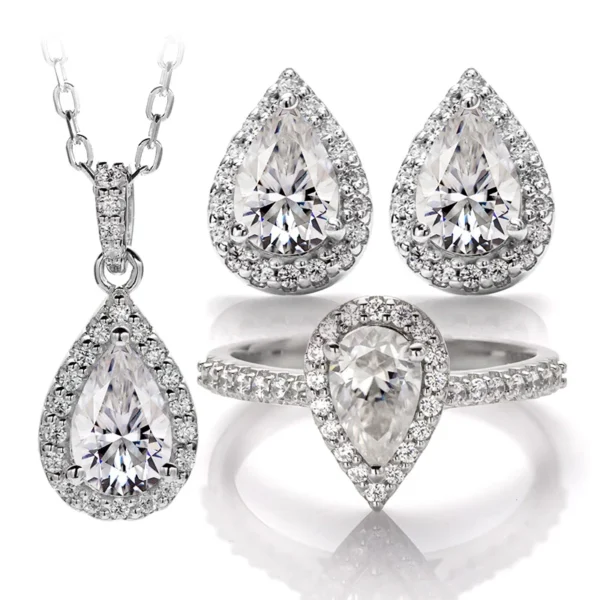 ⁦925 Sterling Woman Earring Necklace Ring Jewelry Set Fancy Shape Gold Plated Moissanite Silver Jewelry⁩ - الصورة ⁦4⁩