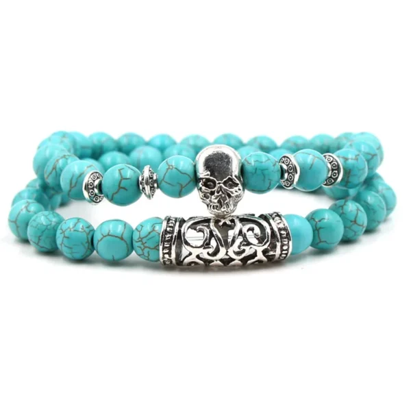 ⁦Bohemian 8mm Chain and Bead Bracelet Set Stone Silver Lion Owl Buddha Head Bracelet Jewelry Sets Turquoise Natural for Men High⁩ - الصورة ⁦3⁩