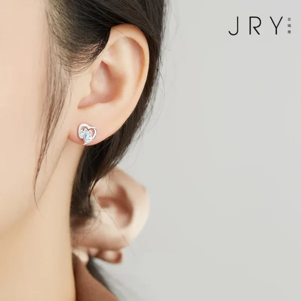 ⁦Factory Wholesale 2023 INS Fashion Silver Cat Heart Colorful Stud Earring Fine Jewelry for Women⁩ - الصورة ⁦3⁩