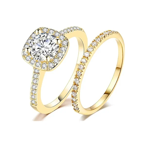 ⁦SGARIT Custom Jewelry 14k Black White Rose Yellow Gold 1.5 Carat VVS D Moissanite Diamond Engagement Wedding Ring Set for Women⁩ - الصورة ⁦4⁩